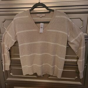 Loft Brand - Ladies V-neck Cream/white Stripped Pullover Size XS - Brand New!